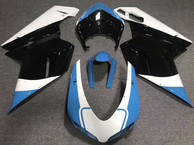 Erschwingliche Ducati 848 1098 1198 Motorrad Verkleidung 2007-2014 - Weiss Blau Glanzendes Schwarz