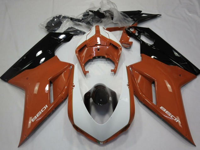 Erschwingliche Ducati 1098 Motorrad Verkleidung 2007-2014 - Braun Weiss Glanzendes Schwarz