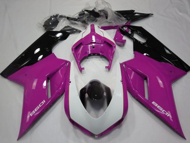 Erschwingliche Ducati 1098 Motorrad Verkleidung 2007-2014 - Rosa Weiss Glanzendes Schwarz