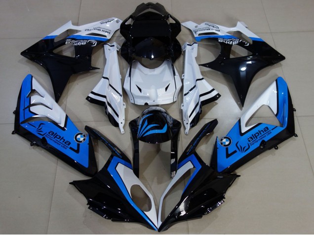 Erschwingliche BMW S1000RR Motorrad Verkleidung 2009-2014 - Weiss Blau Glanzendes Schwarz Alpha