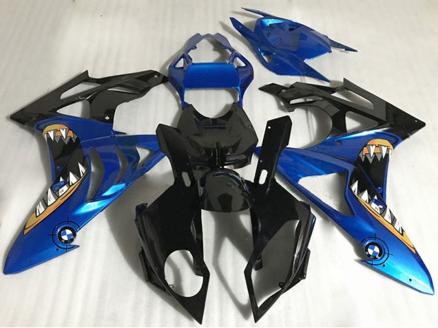 Erschwingliche BMW S1000RR Motorrad Verkleidung 2017-2018 - Blau Glanzendes Schwarz Orange Hai