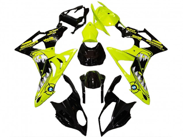 Erschwingliche BMW S1000RR Motorrad Verkleidung 2009-2014 - Hohe Sichtbarkeit Gelb Glanzendes Schwarz Hai