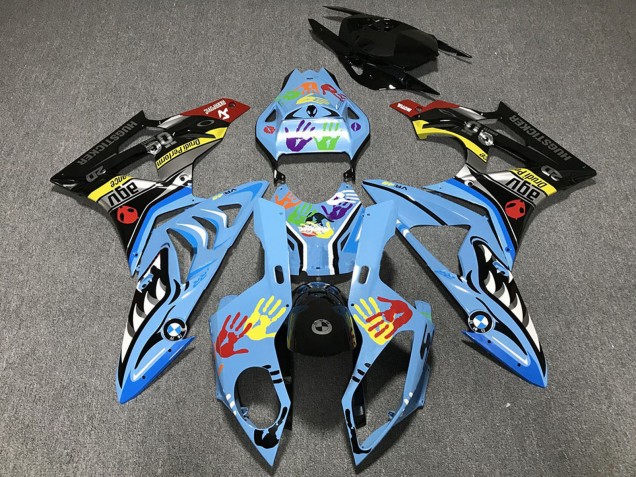 Erschwingliche BMW S1000RR Motorrad Verkleidung 2009-2014 - Hellblau Schwarz Hai Hunds