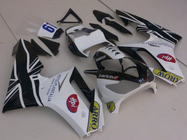 Erschwingliche Triumph Daytona 675 Motorrad Verkleidung 2006-2008 - Weiss Glanzendes Schwarz mit Flag