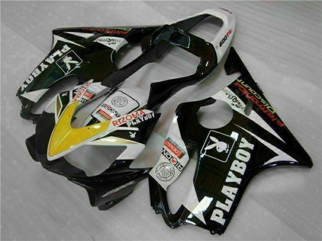 Erschwingliche Honda CBR600 F4i Motorrad Verkleidung 2001-2003 - Weiss Gelb Glanzendes Schwarz Playboy