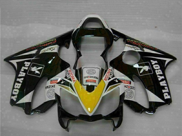 Erschwingliche Honda CBR600 F4i Motorrad Verkleidung 2001-2003 - Weiss Gelb Glanzendes Schwarz Playboy