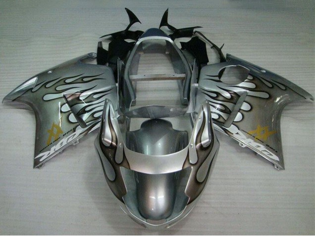Erschwingliche Honda CBR1100XX Blackbird Motorrad Verkleidung 1996-2007 - Silber Schwarz Flamme