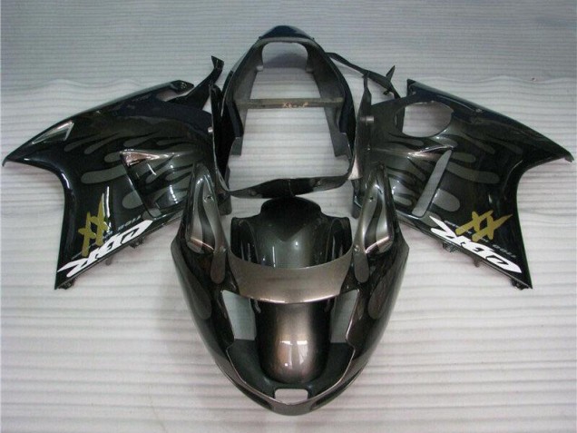 Erschwingliche Honda CBR1100XX Blackbird Motorrad Verkleidung 1996-2007 - Glanzendes Schwarz Silber Flamme