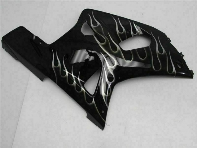 Erschwingliche Suzuki GSXR 600/750 Motorrad Verkleidung 2001-2003 - Glanzendes Schwarz Silber Flamme