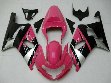 Erschwingliche Suzuki GSXR 600/750 Motorrad Verkleidung 2001-2003 - Rosa Silber Glanzendes Schwarz