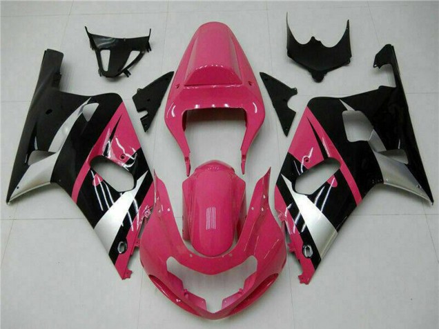 Erschwingliche Suzuki GSXR 600/750 Motorrad Verkleidung 2001-2003 - Rosa Silber Glanzendes Schwarz
