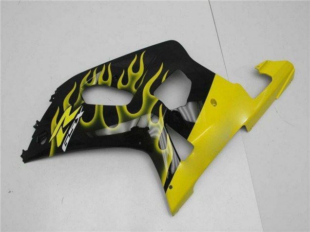 Erschwingliche Suzuki GSXR 600/750 Motorrad Verkleidung 2001-2003 - Glanzendes Schwarz Gelb Flamme