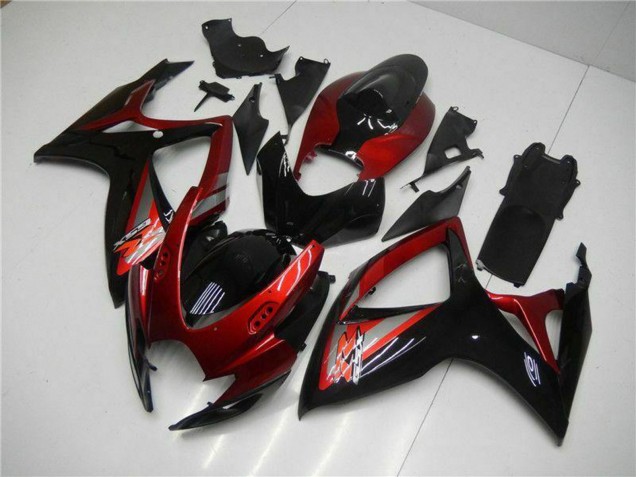 Erschwingliche Suzuki GSXR 600/750 Motorrad Verkleidung 2006-2007 - Rot Glanzendes Schwarz