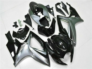 Erschwingliche Suzuki GSXR 600/750 Motorrad Verkleidung 2006-2007 - Silber Glanzendes Schwarz