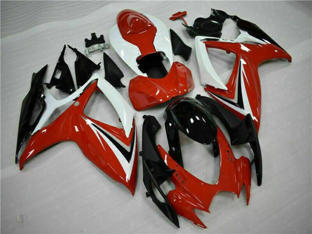 Erschwingliche Suzuki GSXR 600/750 Motorrad Verkleidung 2006-2007 - Weiss Rot Glanzendes Schwarz Streifen