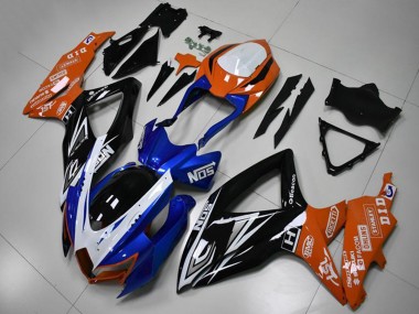 Erschwingliche Suzuki GSXR 600/750 Motorrad Verkleidung 2008-2010 - Orange Blau Weiss Glanzendes Schwarz