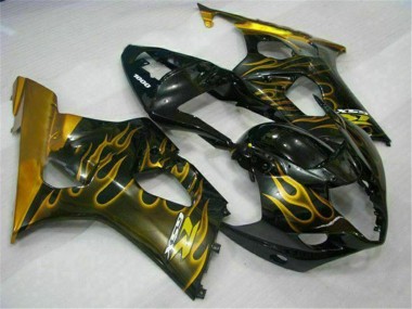 Erschwingliche Suzuki GSXR 1000 Motorrad Verkleidung 2003-2004 - Glanzendes Schwarz Gold Flamme
