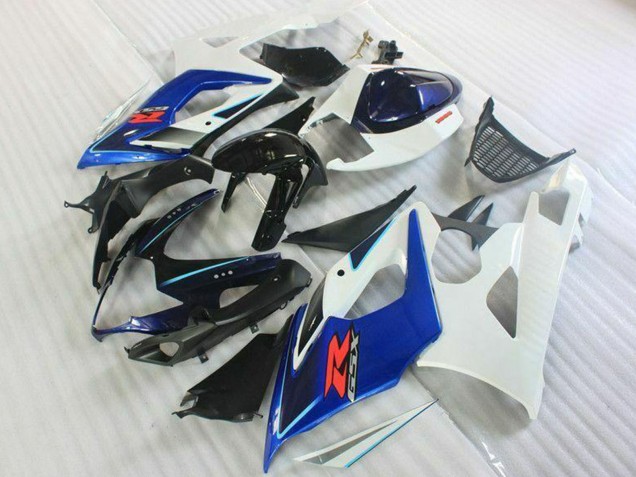 Erschwingliche Suzuki GSXR 1000 Motorrad Verkleidung Kit 2005-2006 - Weiss Blau Glanzendes Schwarz