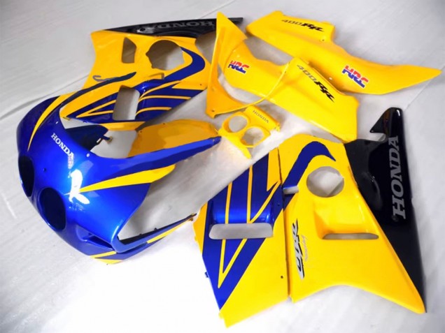 Erschwingliche Honda CBR400RR NC23 Motorrad Verkleidung 1987-1989 - Gelb Blau Glanzendes Schwarz