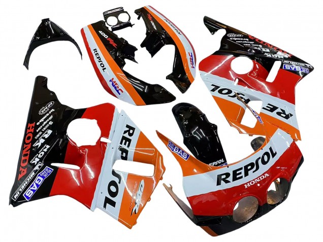 Erschwingliche Honda CBR400RR NC23 Motorrad Verkleidung 1987-1989 - Orange Weiss Rot Glanzendes Schwarz Repsol HRC