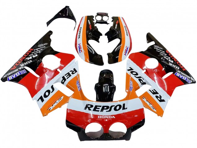 Erschwingliche Honda CBR400RR NC23 Motorrad Verkleidung 1987-1989 - Orange Weiss Rot Glanzendes Schwarz Repsol HRC