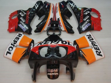 Erschwingliche Honda CBR400RR NC29 Motorrad Verkleidung 1990-1999 - Orange Weiss Rot Glanzendes Schwarz Repsol HRC