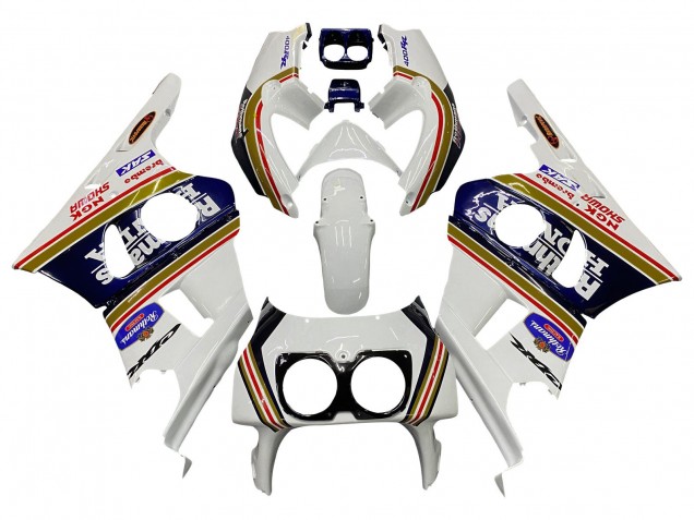 Erschwingliche Honda CBR400RR NC29 Motorrad Verkleidung 1990-1999 - Weiss Gold Rot Dunkel Blau Rothmans