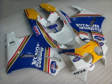 Erschwingliche Honda VFR400R NC30 Motorrad Verkleidung 1988-1992 - Weiss Blau Gelb Rothmans