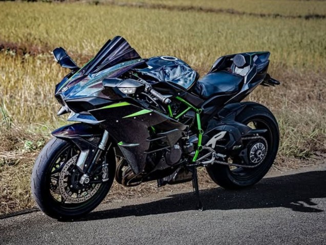 Erschwingliche Kawasaki Ninja H2 Motorrad Verkleidung 2015-2022 - Schwarz Blau Chamaleon Grun