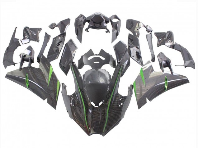 Erschwingliche Kawasaki Ninja H2 Motorrad Verkleidung 2015-2022 - Schwarzes Carbonfaser Grun