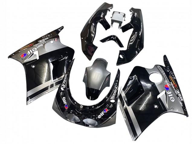 Erschwingliche Kawasaki ZXR250 Motorrad Verkleidung 1989-1990 - Glanzendes Schwarz Grau Elf Touch4 Bridgestone