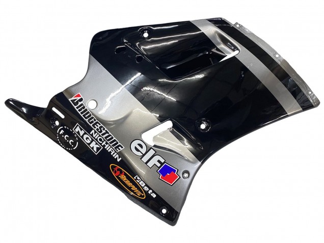 Erschwingliche Kawasaki ZXR250 Motorrad Verkleidung 1989-1990 - Glanzendes Schwarz Grau Elf Touch4 Bridgestone