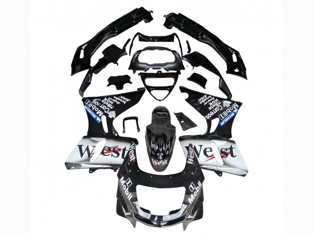 Erschwingliche Kawasaki ZZR400 Motorrad Verkleidung 1993-2007 - Glanzendes Schwarz Weiss West