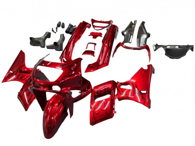 Erschwingliche Kawasaki ZZR400 Motorrad Verkleidung 1993-2007 - Rot Schwarz Flamme