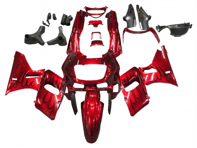 Erschwingliche Kawasaki ZZR400 Motorrad Verkleidung 1993-2007 - Rot Schwarz Flamme