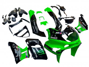 Erschwingliche Kawasaki ZZR400 Motorrad Verkleidung 1993-2007 - Grun Glanzendes Schwarz Grun Monster Elf Touch4 Bridgestone