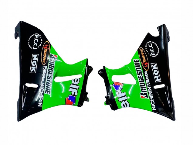 Erschwingliche Kawasaki ZZR400 Motorrad Verkleidung 1993-2007 - Grun Glanzendes Schwarz Grun Monster Elf Touch4 Bridgestone