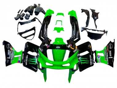 Erschwingliche Kawasaki ZZR400 Motorrad Verkleidung 1993-2007 - Grun Glanzendes Schwarz Grun Monster Elf Touch4 Bridgestone