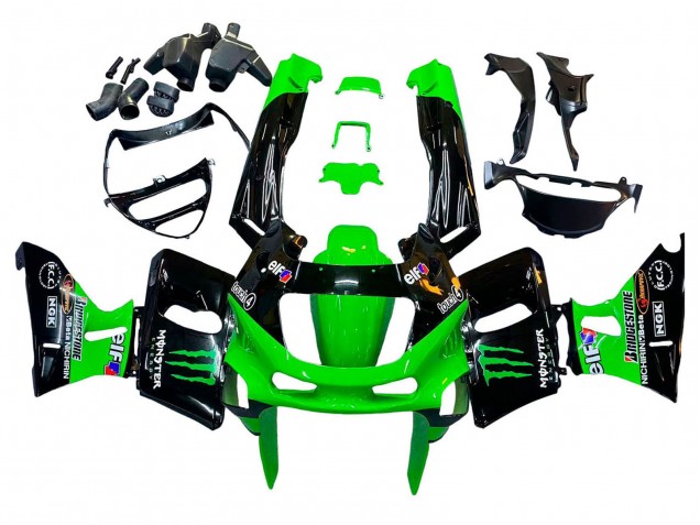 Erschwingliche Kawasaki ZZR400 Motorrad Verkleidung 1993-2007 - Grun Glanzendes Schwarz Grun Monster Elf Touch4 Bridgestone