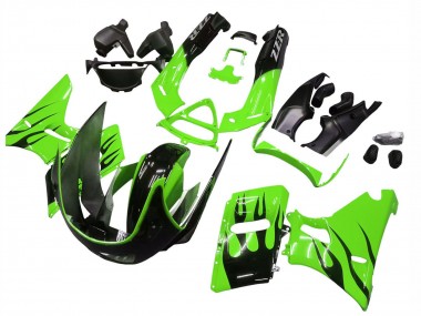 Erschwingliche Kawasaki ZZR400 Motorrad Verkleidung 1993-2007 - Grun Glanzendes Schwarz Flamme