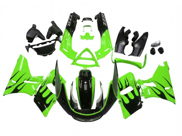 Erschwingliche Kawasaki ZZR400 Motorrad Verkleidung 1993-2007 - Grun Glanzendes Schwarz Flamme