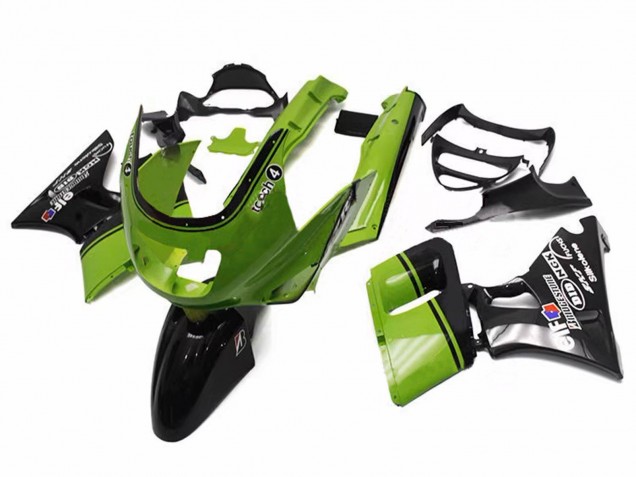 Erschwingliche Kawasaki ZZR400 Motorrad Verkleidung 1993-2007 - Grun Glanzendes Schwarz Elf Touch4 Bridgestone