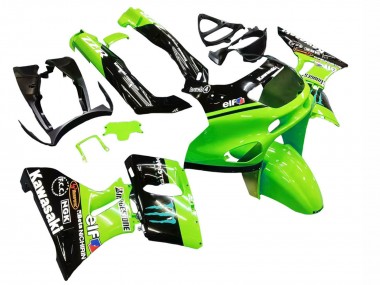 Erschwingliche Kawasaki ZZR400 Motorrad Verkleidung 1993-2007 - Grun Glanzendes Schwarz Blau Monster Elf Touch4 Bridgestone