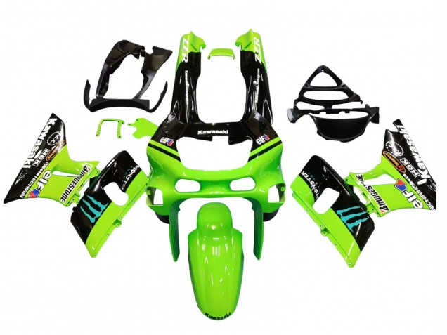 Erschwingliche Kawasaki ZZR600 Motorrad Verkleidung 1998-2003 - Grun Glanzendes Schwarz Blau Monster Elf Touch4 Bridgestone