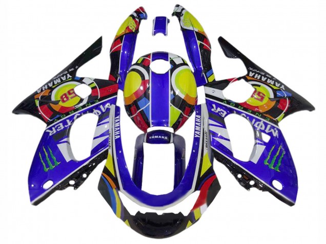 Erschwingliche Yamaha YZF600R Thundercat Motorrad Verkleidung 1996-2007 - Blau Schwarz Weiss Gelb Monster 46