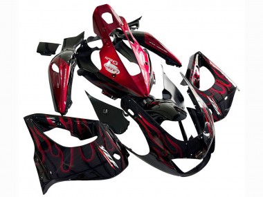 Erschwingliche Yamaha YZF 1000R Thunderace Motorrad Verkleidung Kit 1997-2007 - Schwarz mit Rot Flamme