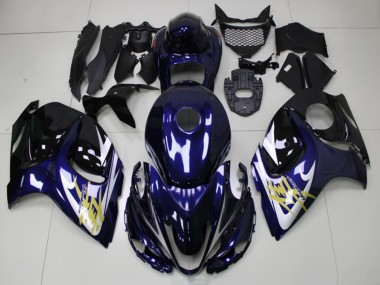 Erschwingliche Suzuki GSXR 1300 Hayabusa Motorrad Verkleidung 2008-2020 - Dunkel Blau Weiss Gold