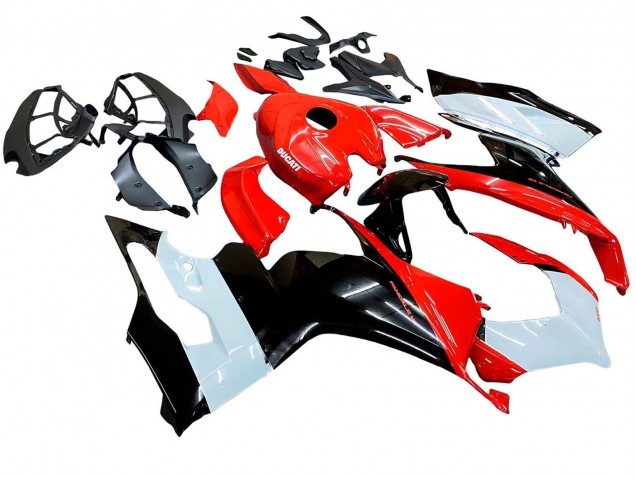 Erschwingliche Ducati Panigale V2 Motorrad Verkleidung Kit 2020-2024 - Weiss Rot Glanzendes Schwarz