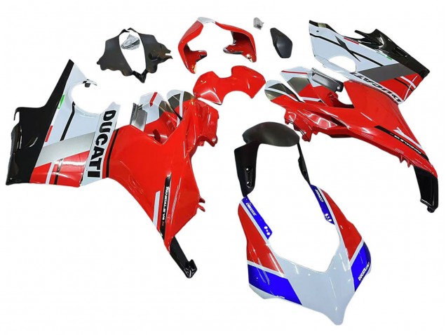 Erschwingliche Ducati Panigale V4 V4S Motorrad Verkleidung 2018-2019 - Weiss Silber Rot Glanzendes Schwarz
