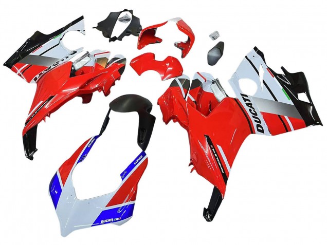 Erschwingliche Ducati Panigale V4 V4S Motorrad Verkleidung 2018-2019 - Weiss Silber Rot Glanzendes Schwarz